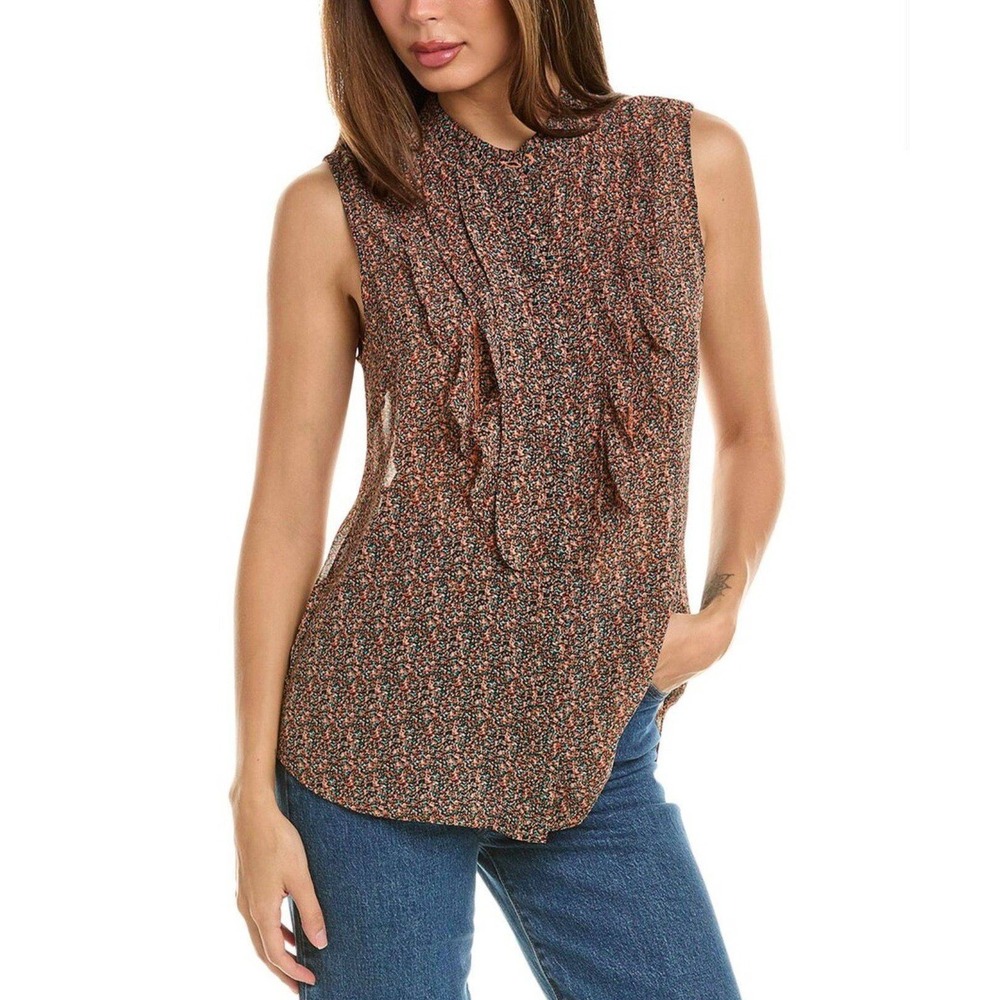 Cabi Tux Ruffle Top Size Small‎ Sleeveless Floral Blouse Fall Collection NWNT